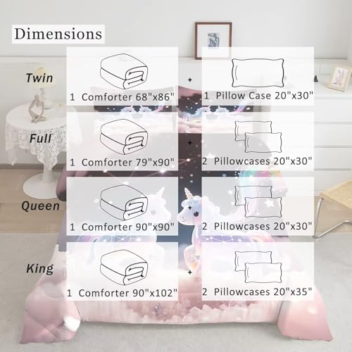 Image of Rainbow Unicorn Comforter Set Twin Size 3D Colorful Stars Cloud Bedding Sets for Boys Girls Kids Teens Bedroom Cartoon Kawaii Animal Quilt 1 Comforter 1 Pillowcase
