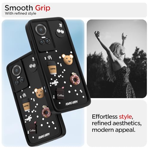 Image of Outlouders Back Cover for Oppo Reno 10 5G | 3D Cartoon Bear Cute Fun Silicone Full Body Protection Bumper Case (Black)