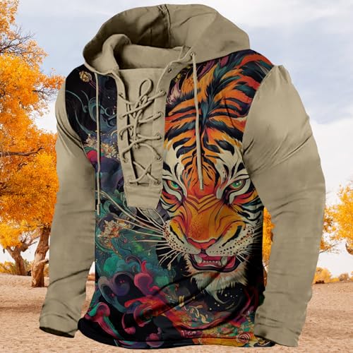 Bengbobar Mens Western Long Sleeve Hooded Sweatshirts Plus Size Aztec 3D Printed Tribal Ethnic Lace Up Pullover Hoodie Men3