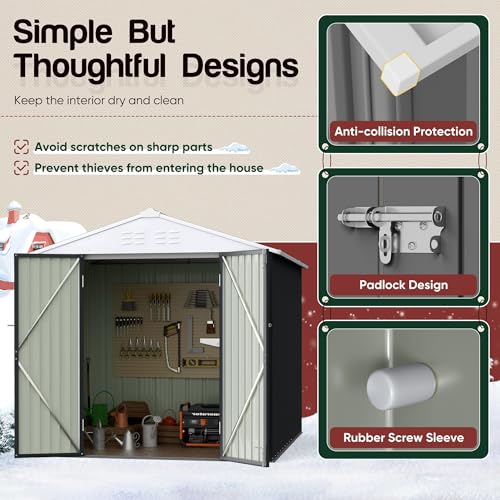 Image of GUNJI 6 x 4 FT Shed Outdoor Storage Shed Metal Garden Shed with Lockable Door Outside Waterproof Tool Shed for Backyard, Patio, Lawn (Gray)