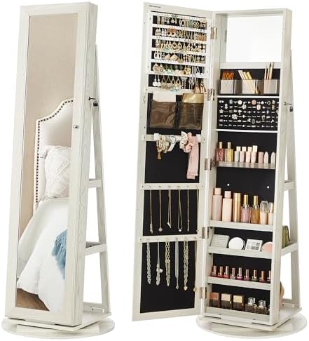 SONGMICS 360° Swivel Jewelry Cabinet, Lockable Jewelry Organizer ...