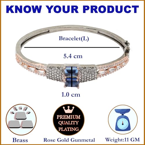 Image of ZENEME Rhodium-Plated Square Shaped American Diamond Studded Kada Bracelet For Girls and Women