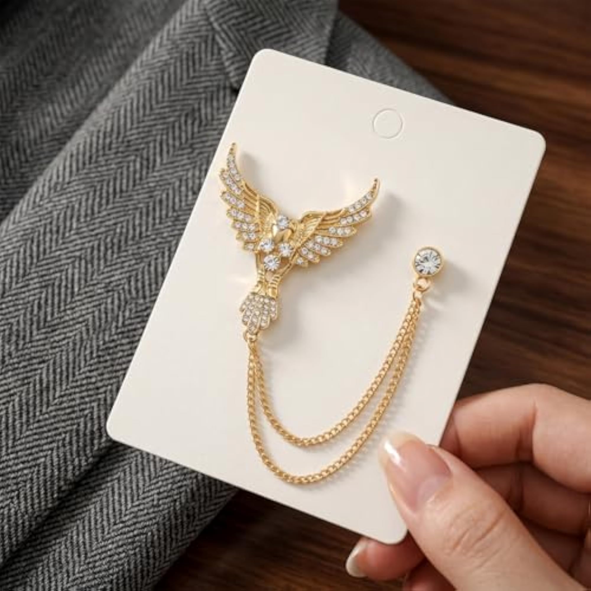 Men's Suit Shirt Stud Lapel Pin with Crystal Chain, Elegant Design