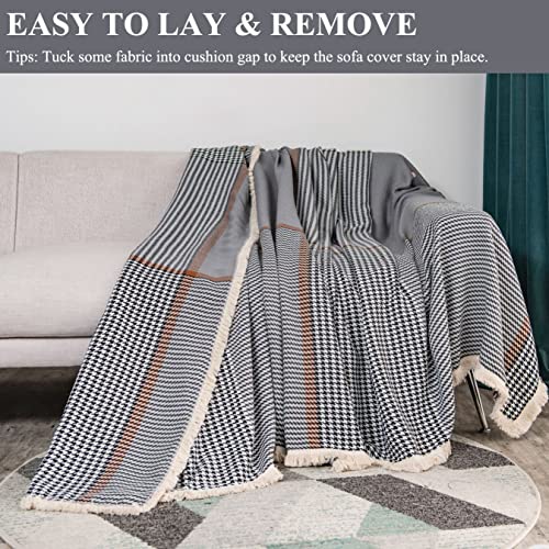 Dreamingo Modern Living Room Couch Cover For Dogs Sofa Protector Cotton Linen Loveseat Couch Cover Black Sofa Covers For 2-3 Cushion Couch Washable Sectional Couch Covers Easy Install, 71" X 134" #TOP5