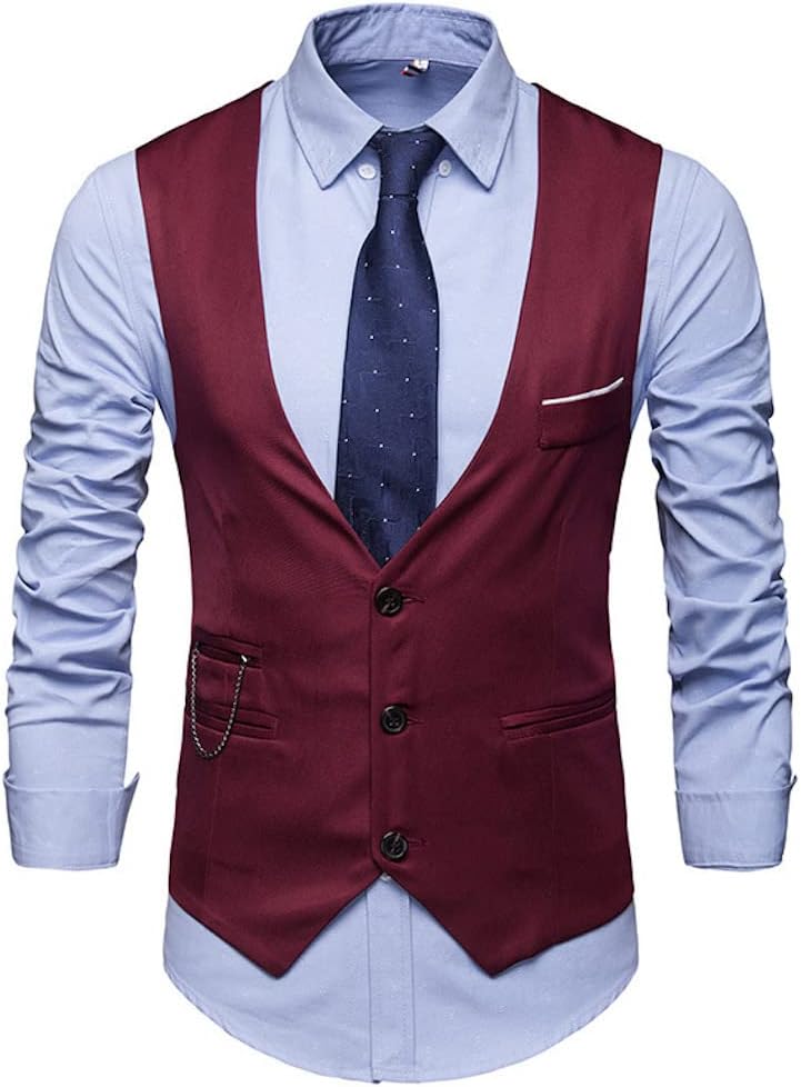 WSLCN Mens Business Suit Vest Slim Fit Wedding Waistcoat