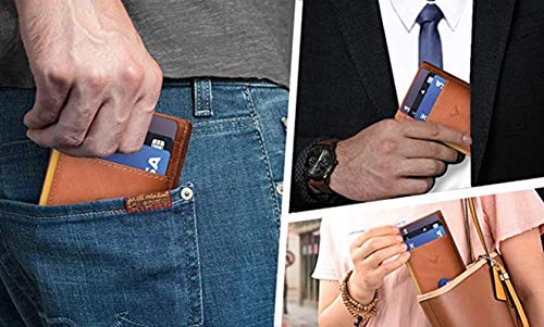 Contacts Genuine Leather Slim Wallet | RFID Blocking Skinny Minimal Thin Front Pocket Wallet Sleeve Card Holder for Men | 7 Card Slots, 1 ID Window (Tan) - Image 7