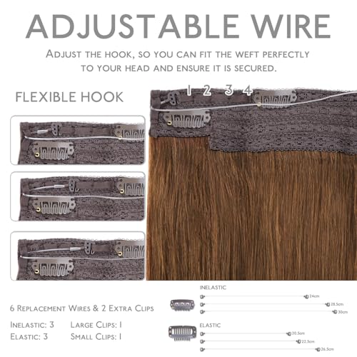 Image of WENNALIFE Wire Hair Extensions Real Human Hair 14 inch 105g Light Auburn Brown Remy Real Hair Extensions Invisible Wire Human Hair Natural Easy to Apply Reusable for Volume Straight Hair