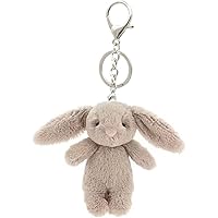 ZOONAI Cute Bunny Plush Keychain for Backpack, 3.5\" Inch Mini Rabbit Bag Purse Charm Decoration for Women Girls (Gray Pink)