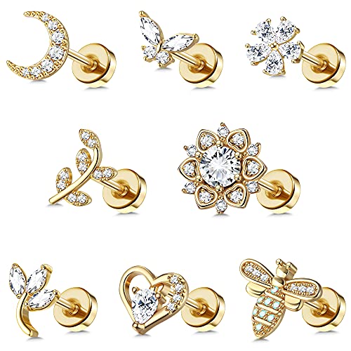 Milacolato 8 Pièces 16G Acier Inoxydable Tragus Boucles d'oreilles pour Femmes Hommes Cartilage Helix Piercing Bijoux Lèvres Anneaux Nez Labret Goujons