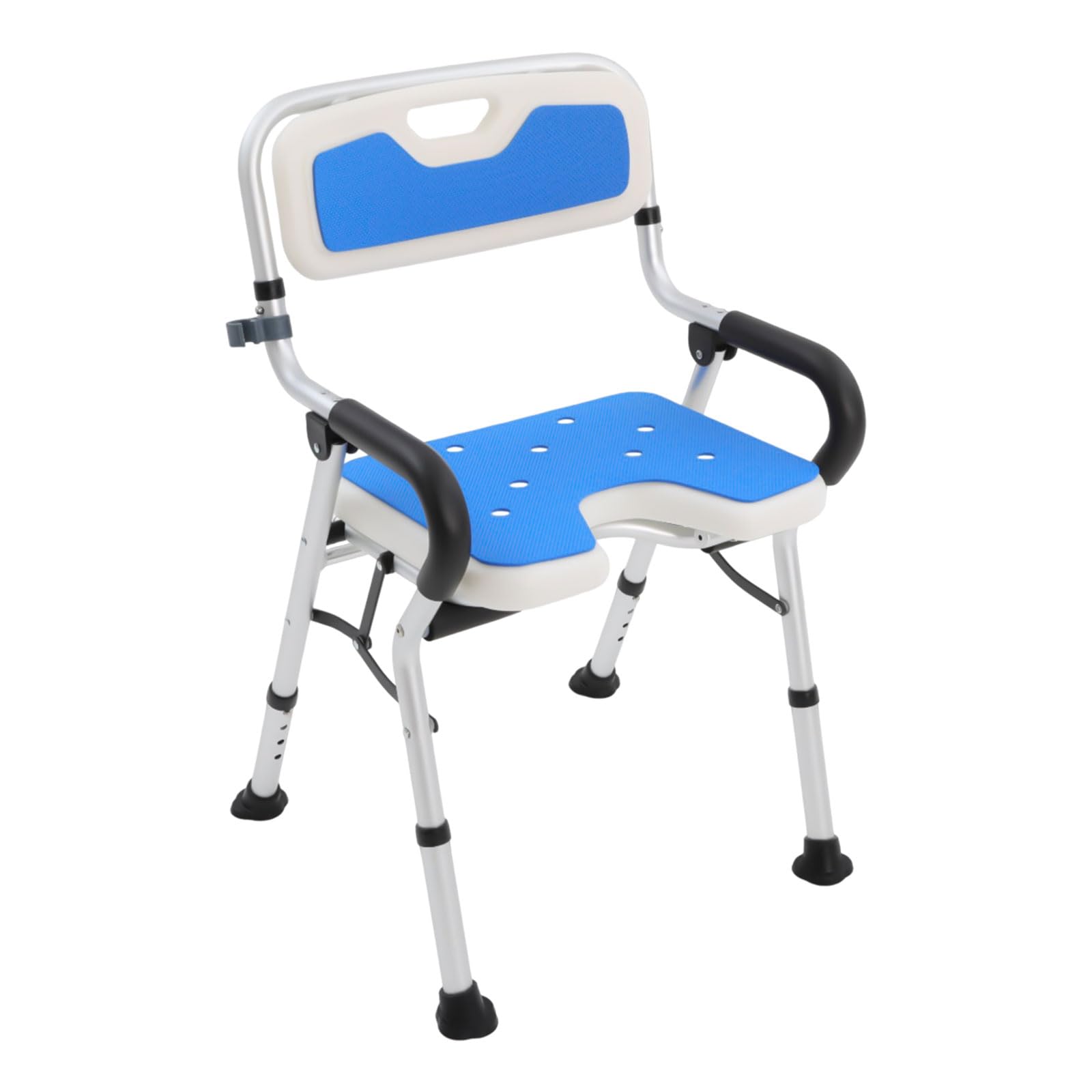 Silla de ducha para personas mayores, altura regulable, taburete de ducha hasta 150 kg, 40 x 34 cm | Silla de baño plegable con agujeros de drenaje y soporte de cabezal de ducha plástico, aleación de aluminio