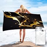 Yioniii Gold and Black Marbled Pattern Beach Towel, Microfiber Beach Towels, Sand...