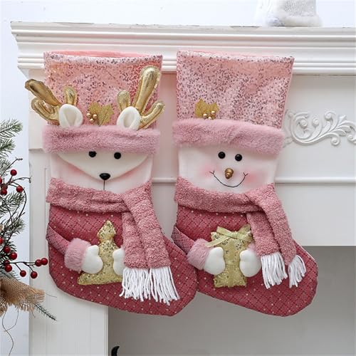 3 PCS Plush Christmas Stockings Santa Snowman Reindeer for Hanging Decor - image 3
