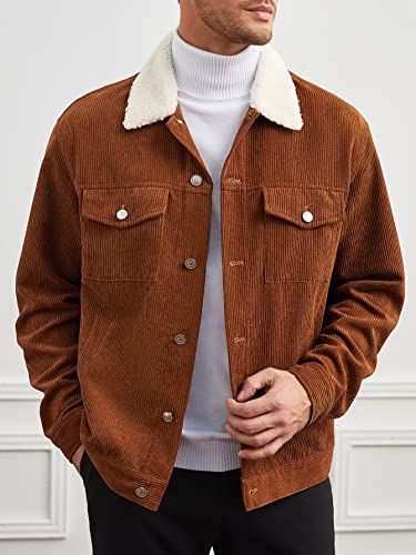 Men Borg Collar Corduroy Jacket Without Tee (Color : Rust Brown, Size : Medium)
