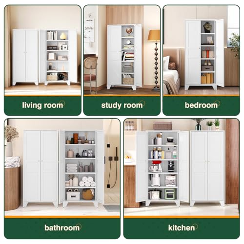 Image of Letaya Metal Pantry Kitchen Storage Cabinet,61 inch H Adjustable Shelves,White