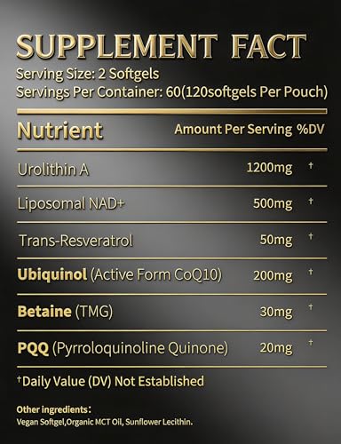 Image of Urolithin A Premium 6-in-1 Mitochondrial Support Supplement , 120 Softgels