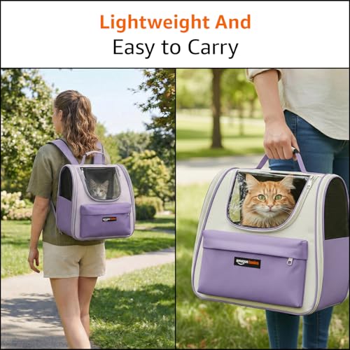 Image of Amazon Basics Cat Carrier Bag | Lightweight Soft-Sided Pet Travel Carrier with Transparent Window | Ventilated | Portable Hand & Shoulder Carry Bag for Cats & Small Pets | Purple | 36Lx21.5Wx32.5H cm