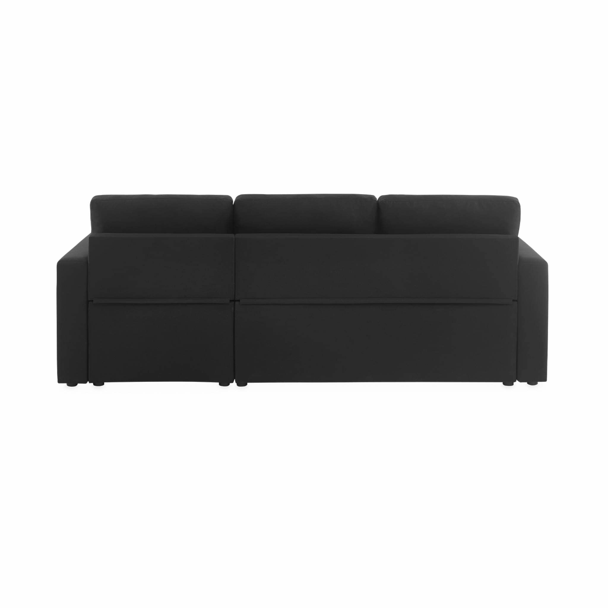 Sweeek - Canapé d'angle Convertible en Tissu Noir - IDA - 3 Places. Fauteuil d'angle réversible Coffre Rangement lit modulable