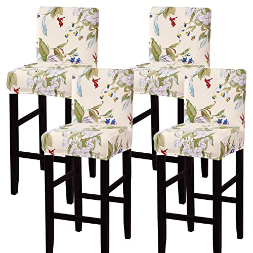Image of SearchI Bar Stool Covers Set of 4, Stretch Washable Barstool Seat Covers, Counter Height Chair Covers for Kitchen Dining Room Cafe (Beige+Flower)