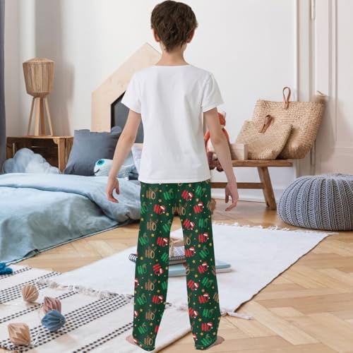 Boy's Lounge Pants Ho Santa Hat Deer Antler Elf Kids Jogger Pants Elastic Waist Long Bottoms with Pockets 6-14 Years3