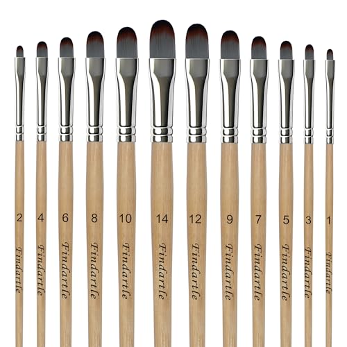 Findartle Pinceaux Filbert, 12 Pinceaux Acrylique Filbert pour Aquarelle, Acrylique, Huile, Gouache, Pinceaux d'artiste pour Tempera, Art Décoratif, Nail Art,...