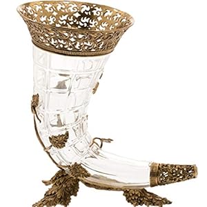 Kristallen Glazen Tulpenvaas Voor In De Woonkamer, Creatieve Hoornvormige Vaas, Franse Schouw Versierd Met Koperen Voet, Uniek Cadeau (Color : Clear, Size : 34 * 24.5 * 36.9cm)