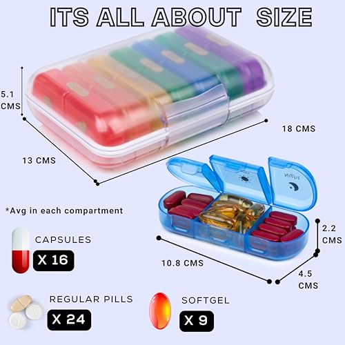 Image of Premium weekly pill organizer 3 times a day, Medicine organizer box| Medicine box, portable travel pill box weekly with large compartments moisture-proof pill case for vitamin, Medicine, pills, supplements