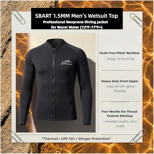SBART 1.5mm Camiseta de Neopreno para Hombre con Cremallera Frontal y Protección UPF 50+ miniatura 2