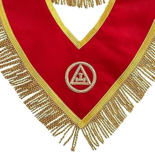 Masonic Royal Arch Chapter Collar - Red Velvet with Triple Tau Insignia and Golden Fringe