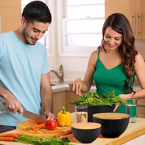 ShineMe Salad Bowl Set of 3, Natural Bamboo Fiber Salad Serving Bowls with Lids,Mixing Bowl for Preparing and Serving Salad, Cereal, Fruit, Veggies, Popcorn,Chips & Bread(10",8",6") by ShineMe - Used condition - Image 7