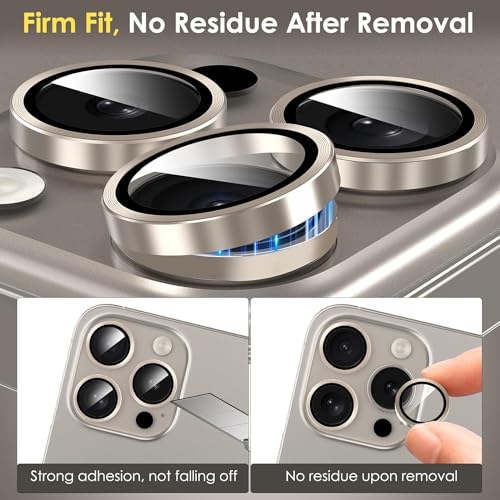 Image of Skinomi Camera Lens Protector Compatible with iPhone 15 pro [Anti-Scratch] Premium Tempered Glass Film Aluminum Alloy Lens Ring Cover, Gold Titanium