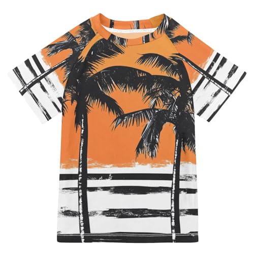 Boys Swing Shirts Sun Stripe Summer Palm Rashguard Short Sleeve Kids T-Shirts Sun UPF 50+
