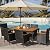 Greesum 7 Pieces Outdoor Patio Dining Set, Conversation Sets with 1 Table and 6 Rattan Chairs with Curved Acacia Wooden Armrests and Cushions, Black