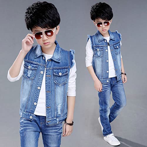 Kids Boys' Fashion Sleeveless Outerwear Denim Jacket Vest Age 4-13 Years2