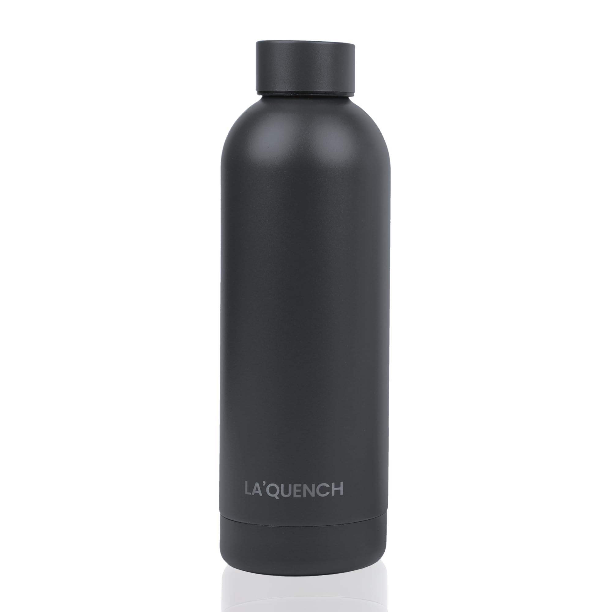 LA'QUENCH™ 18/8 Stainless Steel Water Bottle 500ml / 18oz Double Wall Vacuum Insulated Thermos Flask Hot Cold (Black)
