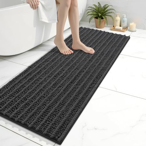 Image of Arotive Luxury Bathroom Runner Rugs 47x17, Extra Soft Thick Absorbent Shaggy Chenille Bath Rugs, Machine Wash Dry, Bath Mats for Bathroom Floor, Tub and Shower, Home Decor Accessories, Dark Grey
