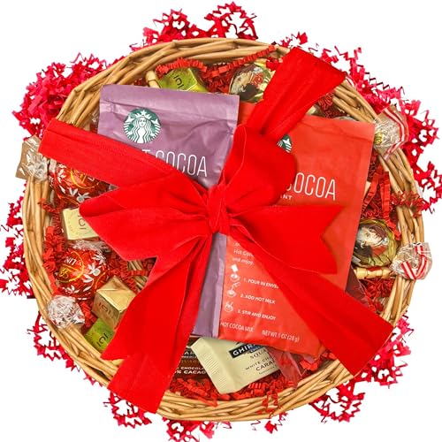 Christmas Chocolate Gift Tray, Premium Gourmet Assorted Chocolates with Prime Hot Cocoa (Peppermint and Marshmallow) Gifts for Him and Her, Mom, Dad, Friends, Extra Variety