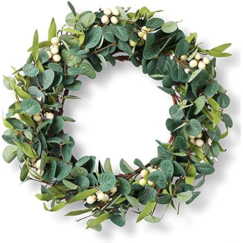 20'' Eucalyptus Wreath, Artificial Eucalyptus Leaves Wreath with Big Berries, Spring Wreaths for Front Door, Green Wreath for Party Decoration Wall Window Decor- (Berry Eucalyptus Wreath) Cover