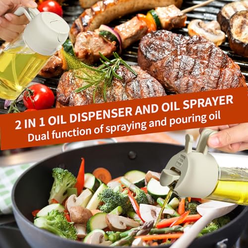 Oil Sprayer for Cooking,2 in 1 Olive Oil Sprayer,16oz/470ml Glass Oil Spray Bottle,Bottle for Kitchen Gadgets,Air Fryer,Salad,Frying,BBQ.(white)