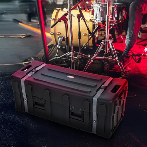 Image of SKB Drum Hardware Case with Wheels, Durable Roto-Molded Polyethylene Mobile Storage with Telescoping Handle and Secure Cinch Straps, Black