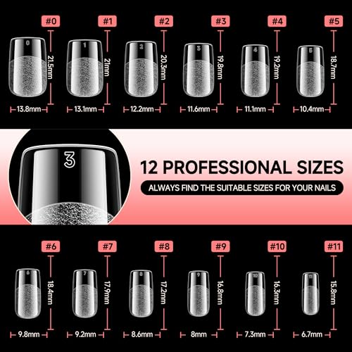 Image of UNA GELLA 600Pcs Short Square Gel Nail Tips, Square Press on Nails Pre Etched Full Cover Soft Gel Nail Tips No C Curve For Women Girl DIY French & Chrome Style Salon At Home 12 Sizes