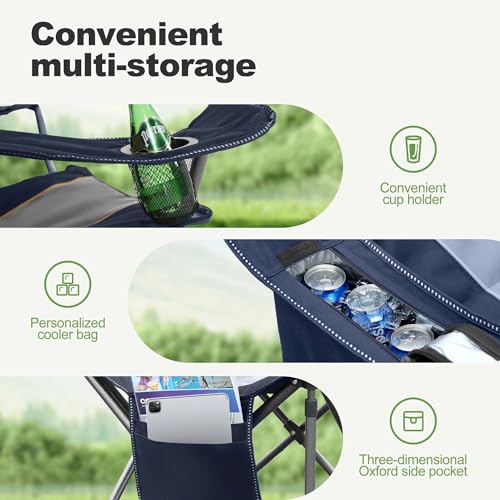 LET'S CAMP Folding Camping Chair Oversized Heavy Duty Padded Outdoor Chair with Cup Holder Storage and Cooler Bag の商品画像 5