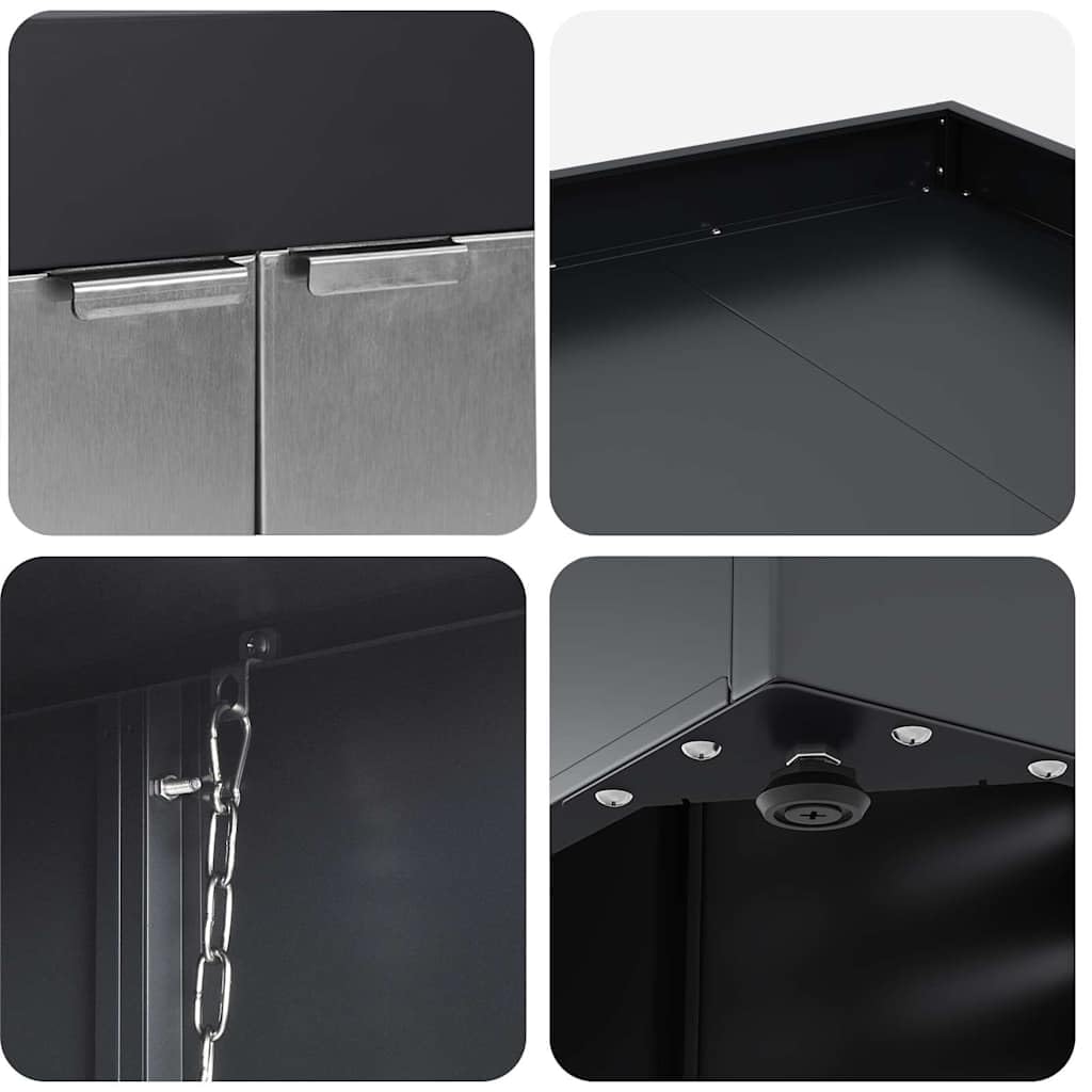 ACAGALA Copribidone per Spazzatura per 3 Bidoni 120 e 240L con Tetto a Fioriera, Antracite, Acciaio Inox, Ventilato con Scarico, 65x73x113 cm