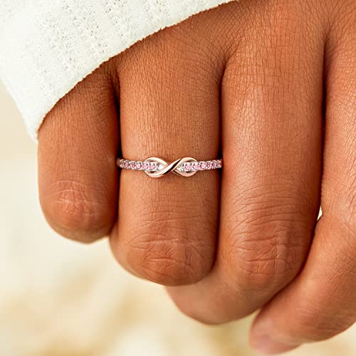 STORYJEWELLERY 925 Sterling Silver Infinity Ring, Pink Promise Rings for Her, Stacking Rose Gold Pinky Rings for Women, Gifts for Her2