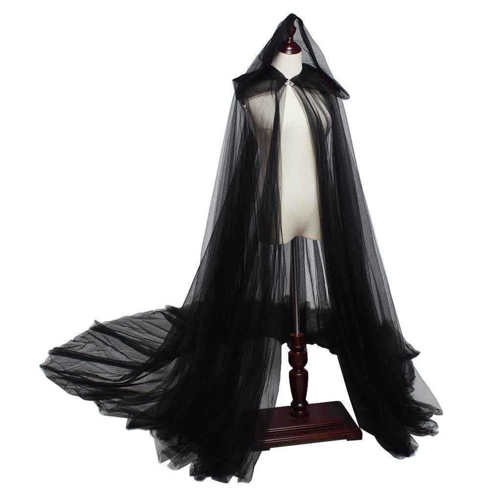 GRACEART Mantello da Sposa Mantello Lungo Tulle Abito da Sposa Costumi per Halloween (Nero)