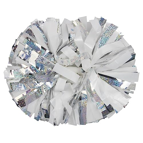 Lovecheer 2PCS Cheerleading Pom Poms Silver and White with Laser Spots