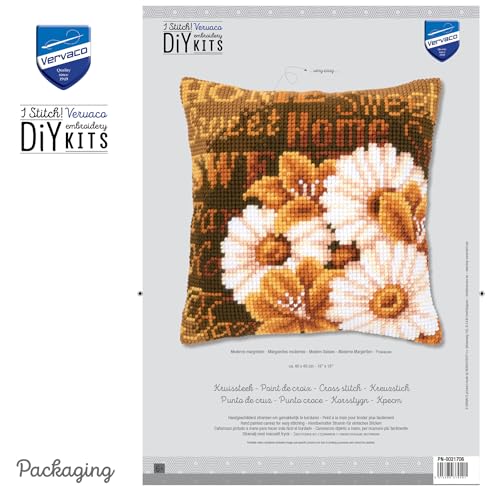 Image of Vervaco Cross Stitch Cushion Kit Modern Daisies 16 inch x 16 inch
