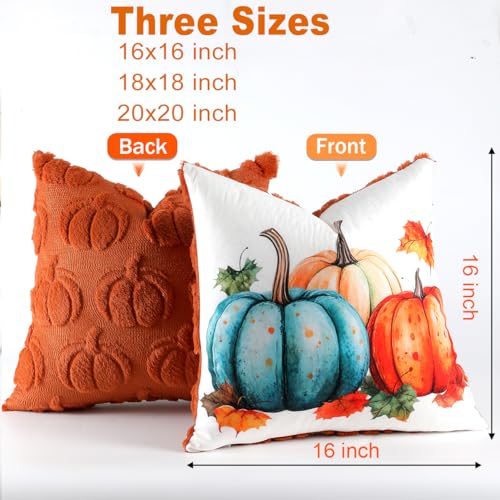 TOYPOPOR Fall Decorations, 2 Packs Double Sided Throw Pillow Covers, Rust Red Soft Faux Fur Pumpkin Pillow Cases Autumn Harvest Thanksgiving Indoor Outdoor Home Decor for Living Room Porch Couch 16x16