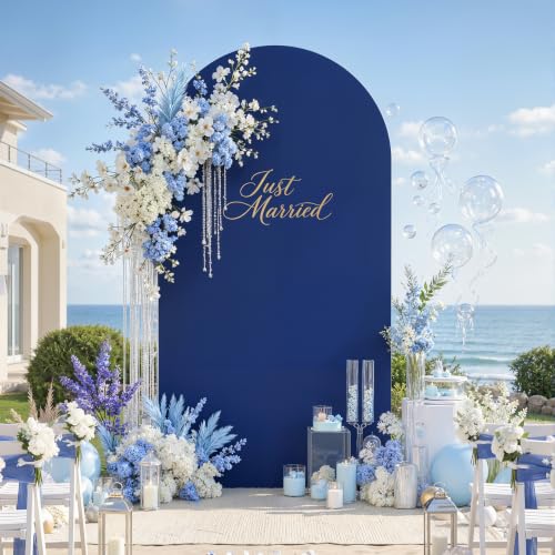 Image of Navy Blue Arch Cover 6.6FT Spandex Fitted Wedding Arch Stand Covers Round Top Chiara Arch Covers Stretchy Backdrop Cover for Birthday Party Ceremony Banquet Decoration