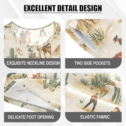 ALAZA Cowboy Cactus Pajamas Set Short Sleeve Cotton Sleepwear Summer Pjs 2 Piece 5-14Y4