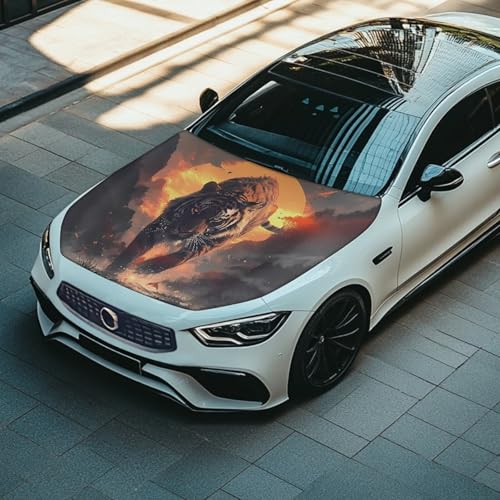 Image of Car Hood Cover,Men Car Hood Cover Protector Suitable Most Automotive Sedans Trucks Pickup Sports Cars,Car Accessories Tiger Sunset Print